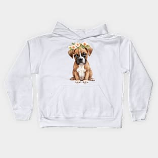 Watercolor Boxer Dog with Head Wreath Kids Hoodie